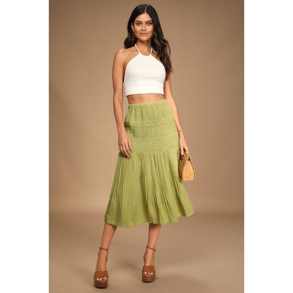 Lulus Out In The Sun Lime Green Smocked Midi Skirt - Size S